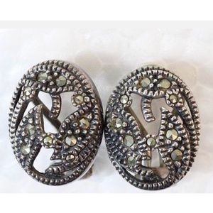 Judith Jack signed sterling silver marcasite omega earrings